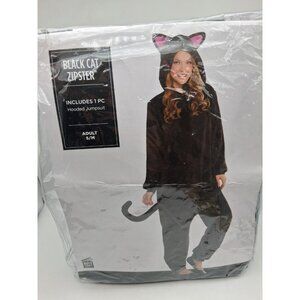 Black Cat Zipster One Piece Jumpsuit Costume Adult S/M Halloween Unionsuit